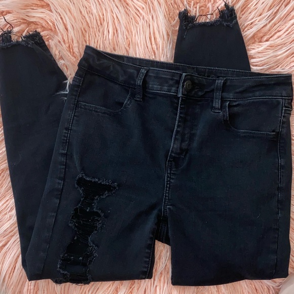 American Eagle Outfitters Denim - American Eagle HiRise Jeggings - Black/Distressed